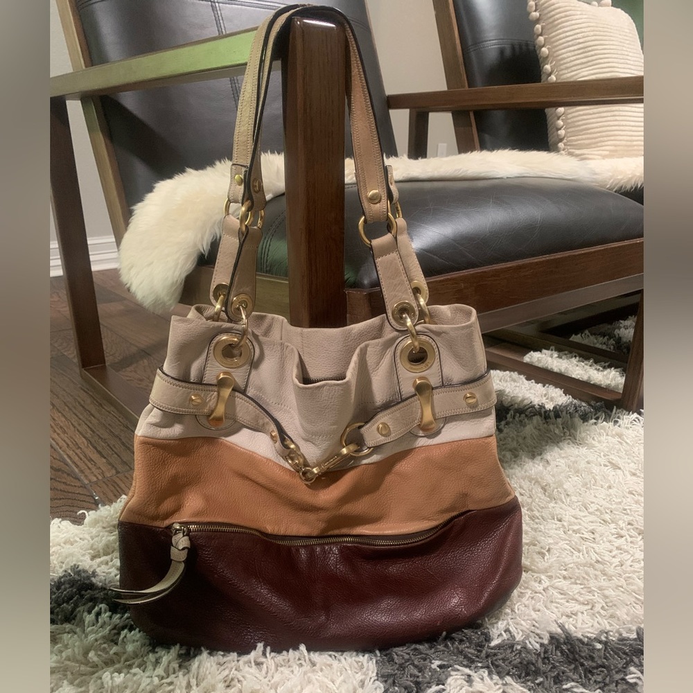 Large Leather Tri Color Shpulder Bag